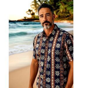 Pierre Cardin Men's Blue & Brown Floral Button Down Shirt - Size Large